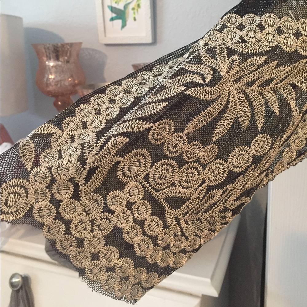 Black & Gold Sheer Embroidered Top w/tank - Picture 7 of 7